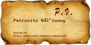 Petrovits Vázsony névjegykártya
